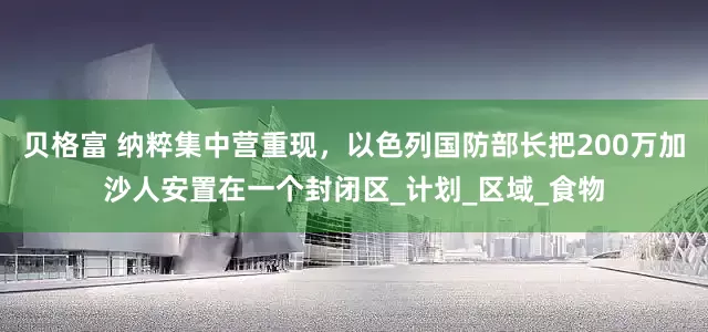 贝格富 纳粹集中营重现，以色列国防部长把200万加沙人安置在一个封闭区_计划_区域_食物